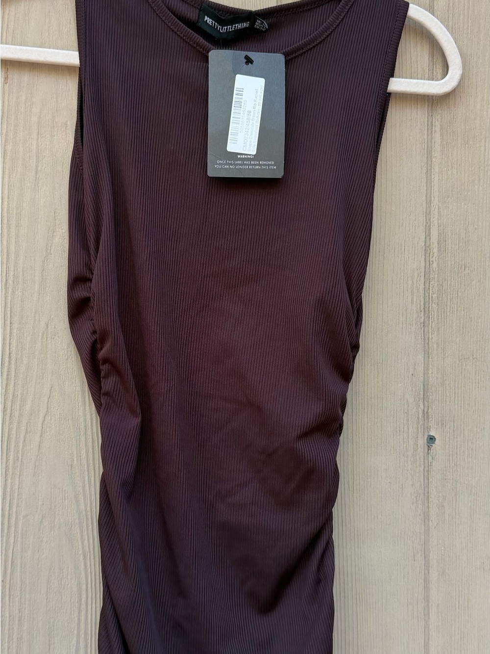 PrettyLittleThing Ribbed Sleeveless dress in Chocolate Brown